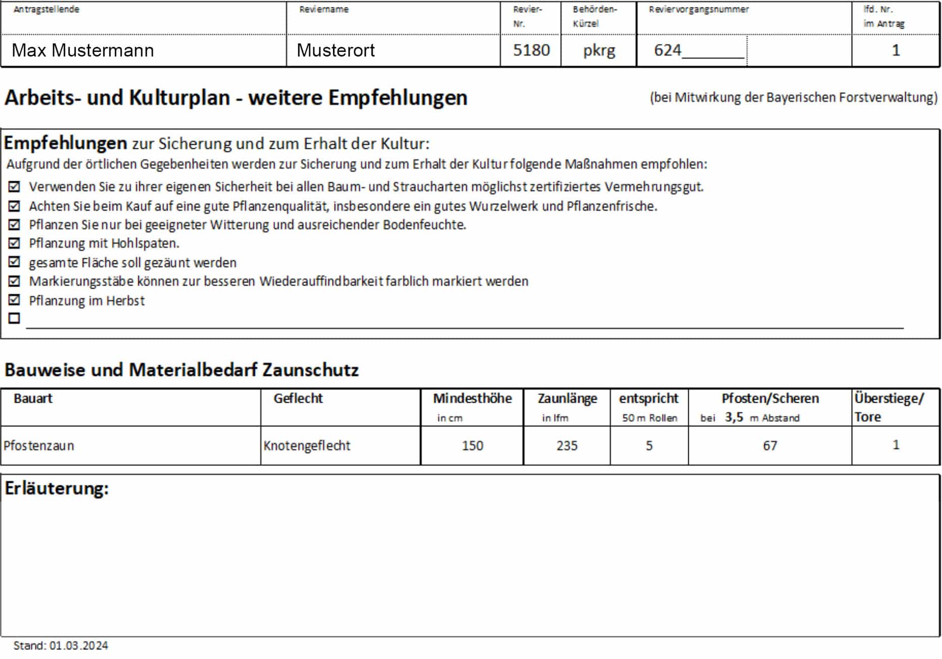 Arbeits und Kulturplan weitere Empfehlungen
